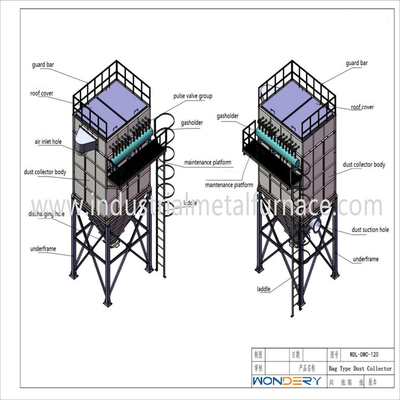 1200Pa 1.5m / phút Lò nung chảy kim loại công nghiệp Loại túi hút bụi 2000mm