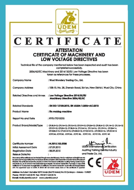 TRUNG QUỐC Wuxi Wondery Industry Equipment Co., Ltd Chứng chỉ