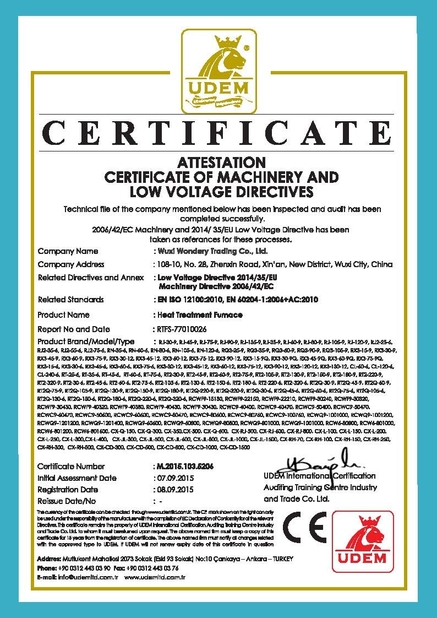 TRUNG QUỐC Wuxi Wondery Industry Equipment Co., Ltd Chứng chỉ